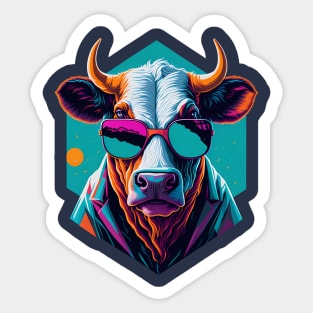 cool cow with sunglasses Sticker